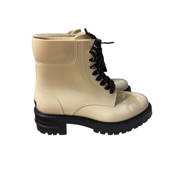 Lemon Jelly Cream Patent Lace-Up Ankle Boots With Black Soles 7.5-8 - Picture 3 of 6